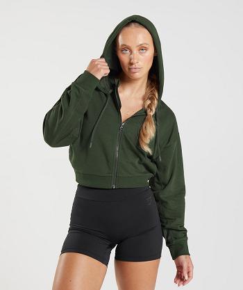 Bluzy Z Kapturem Damskie Gymshark Gs Power Cropped Zip Oliwkowe | PL 2729WNB